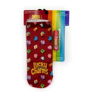 Lucky Charms Cereal Womens Socks and Lip Balm Gift Set Red Marshmallows Colorful